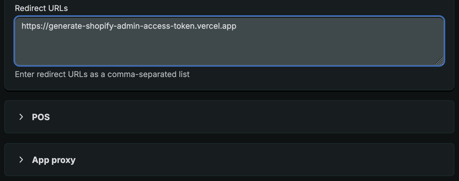 Add Redirect URI in Shopify App Settings