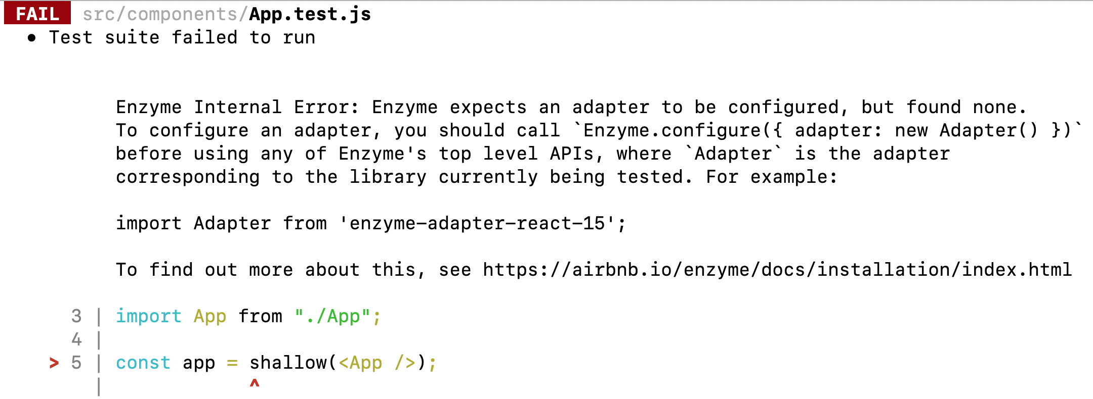 Enzyme error in Create React App
